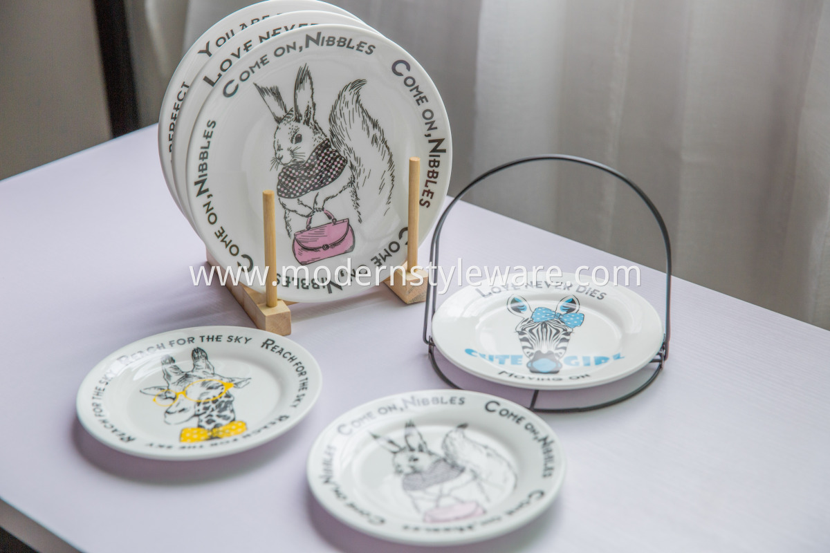 8 Inches Wholesale Ceramic Cartoon Animal Dinner Plates